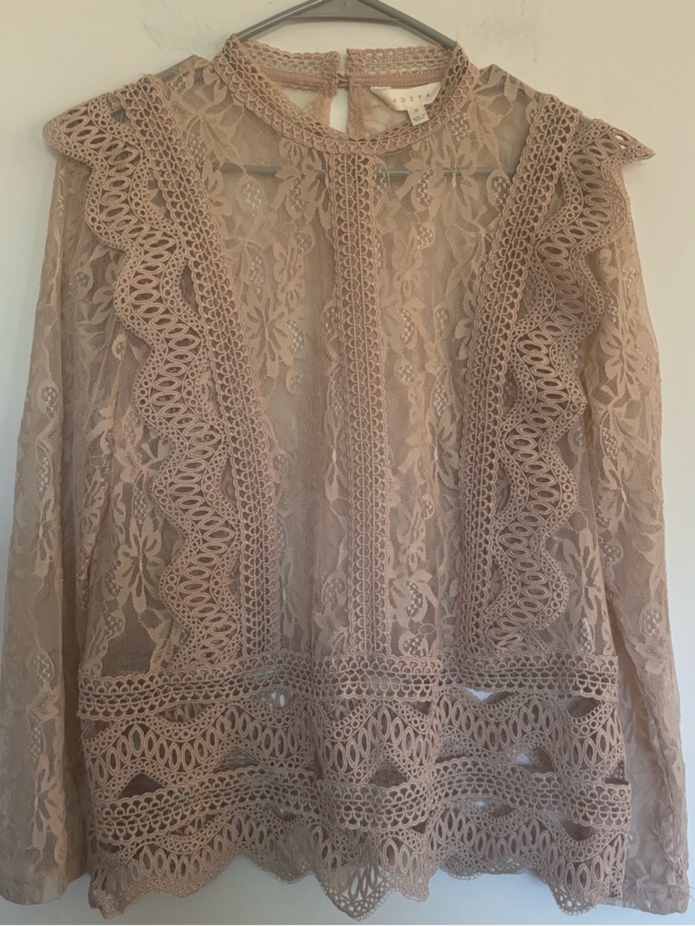 Adiva Lace Sheer Long-Sleeve Top Like New